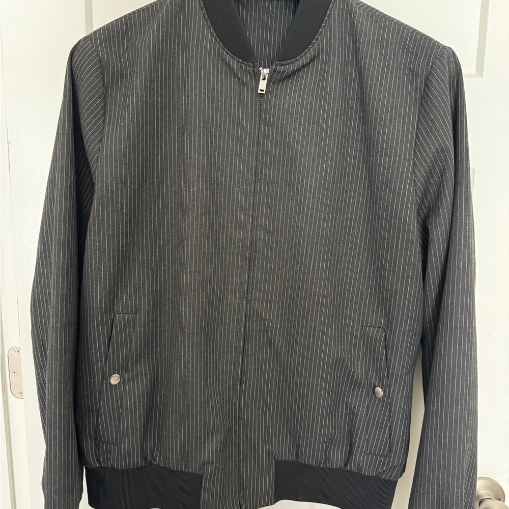 Topman Black and Gray Pinstripe Bomber Jacket
